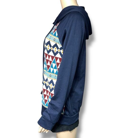 PS Kate Womens Hoodie Lightweight Hooded Sweatshirt Pullover Geo Print Medium - Picture 5 of 8